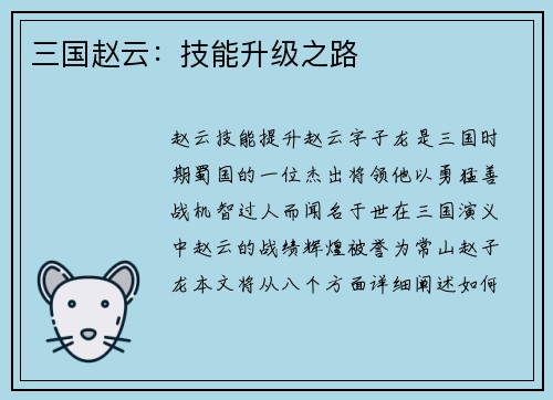 三国赵云：技能升级之路